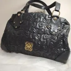 美品✨ANNA SUI アナスイ 黒 花柄 エンボス加工トートバッグ