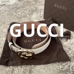 GUCCI ホワイトレザーベルト GGロゴ