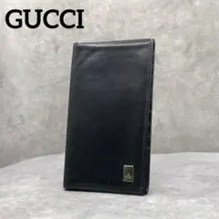 グッチ GUCCI 二つ折り長財布 プレートロゴ レザー 黒 オールドグッチ