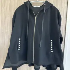 ブラック フルジッパー付きフードパーカー