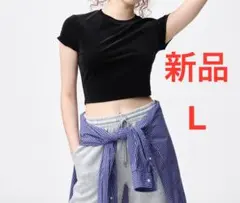 新品　GU ジーユー シアーベロアミニT ブラック 黒 Lサイズ