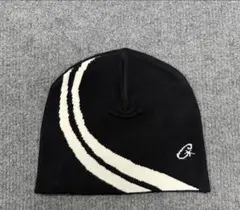 ストライプデザイン ニット帽 黒/白