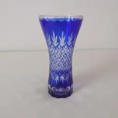 切子花瓶　コバルトブルー カットガラス