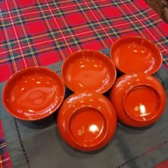 輪島塗 赤色木製平皿5枚セット - メルカリ