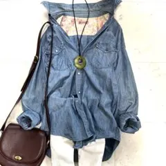 45rpm ライトデニム オーバーシャツ 長袖シャツ ブルー 刺繍