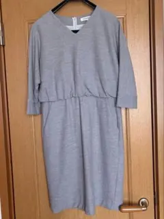 ストロベリーフィールズワンピース七分袖おしゃれ色グレーフリーサイズ