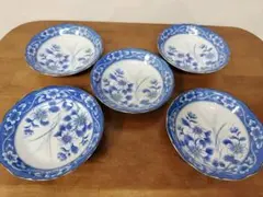 【未使用】青い花柄 皿 5枚セット