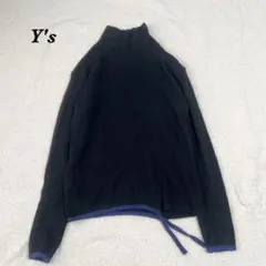 【週末限定価格】Y's ワイズ アンゴラウール変形リブタートルネックニット 黒青