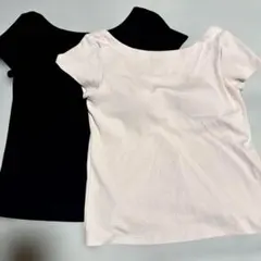 ユニクロ　エアリズムコットンローバックブラTシャツ　ピンク　ブラック　Sのサムネイル