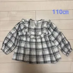 グレー系チェック フリル付きブラウス