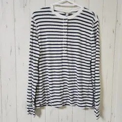 ON・34TH【3L～4L】 ボーダー柄 ヘンリーネック リブTシャツ 青/白