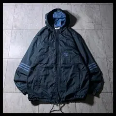 90s adidas ナイロンジャケット ジップパーカー ネイビー ドローコード