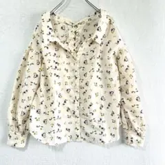 【NICE CLAUP】小花柄 パフスリーブ ブラウス 編み上げ アイボリー Fのサムネイル