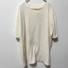 H&M エイチアンドエム 無地 リブ半袖カットソー M 白 ポリエステル