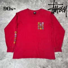 90s~ oldstussy ロンt 紺タグ 袖プリント アメ製 レッド M
