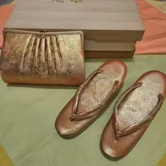 草履とバッグのセット（金色・オレンジ）