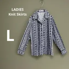 LADIES Knit Skirts レディースシャツ長袖　13ＡＲ　花柄白青