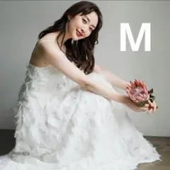 前撮り ドレス 二次会 結婚式　発表会 演奏会 ウェディングドレス　フェザー　M