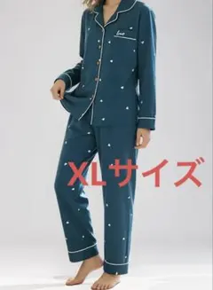 パジャマ ハート柄 長袖 上下セット　ルームウエア 快適 XL グリーン　部屋着のサムネイル
