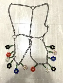 25AW ノワールケイニノミヤ　ハーネス　花　ビーズ　シルバー　ギャルソン 25AW ノワールケイニノミヤ ハーネス 花 ビーズ シルバー ギャルソン