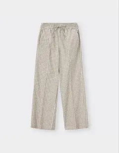 チェックイージーセミワイドパンツ　GU ベージュ　チェック　ズボン
