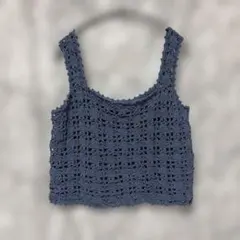 デニム風 ブルー レース編み ビスチェ ハンドメイド