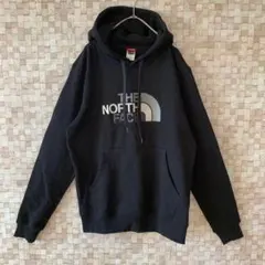 海外規格 古着 ノースフェイス パーカー肉厚刺繍ロゴブラック黒 M