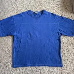 GU 青 ビッグTシャツ M シンプル　メンズ　サイドスリット入り
