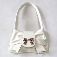 未使用ホワイト リボン ミニバッグ 白 軽量 肩掛け ハンドバッグ ショルダー