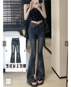 GRLウエスト折り返しフリンジフレアデニム［ks003］