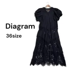 美品ダイアグラム 花柄ワンピース ブラックネイビー 刺繍 Diagram 38