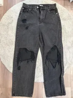 WEGO ダメージ加工 ダークグレー デニム M