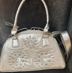 COACH オードリー エディトリアル ジュエルド シルバー リネン バッグ 