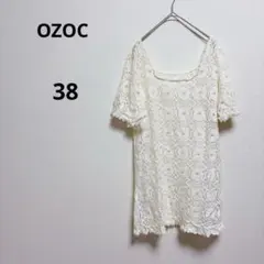 オゾック　総レース 半袖チュニック アイボリー スクエアネック　コットン　総柄のサムネイル
