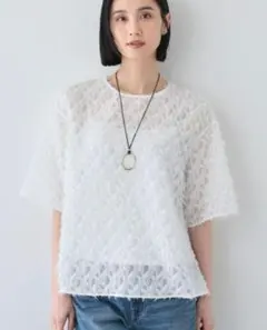 INDIVI 【トレンド/へアリー】フリンジカットジャガードTブラウスのサムネイル