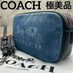 美品 コーチ 2way デニム ダブルファスナー カメラバッグ ショルダーバッグ
