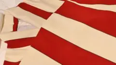 ストライプデザイン着物 赤とアイボリー