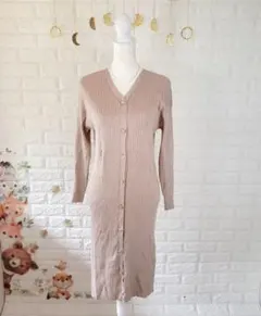 【ヴィス】ロングニットワンピ カーディガン 羽織り リブ 金ボタン体型カバー上品