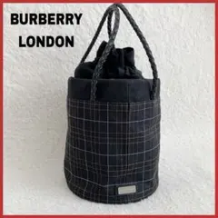 希少 BURBERRY LONDON チェック刺繍 キャンバス 巾着バッグ ロゴのサムネイル