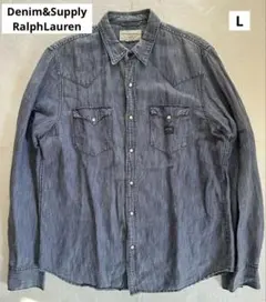 デニム&サプライ ラルフローレン タンガリーウェスタンシャツ フェードブルー L
