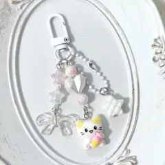 ビーズキーホルダー ビーズストラップ 韓国 コレクトブック y2k 猫 白