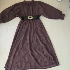 ダークパープル ドット柄 シャツワンピース