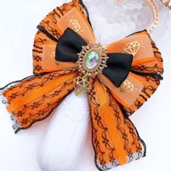 キンブレリボン　ペンライトリボン　カラット柄×レース オレンジ☆ハンドメイド
