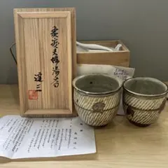 人間国宝 島岡達三 縄文象嵌夫婦湯呑 共箱付き 益子焼 - メルカリ