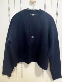 UNIQLO スフレヤーンショートカーディガン ネイビー S