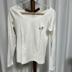 ホワイト 長袖Tシャツ 刺繍付き