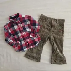 チェック柄シャツとコーデュロイパンツセット　男の子
