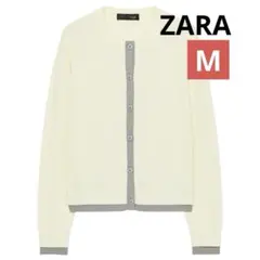 【新品】ZARA コントラストニットジャケット　M イエロー カーディガン