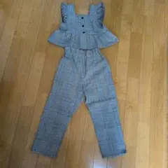 SLAPSLIPチェック柄フリルセットアップ120センチ