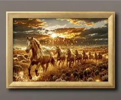 光に導かれ成功の道を走り抜ける金馬　額縁付き　開運グラフィックアート